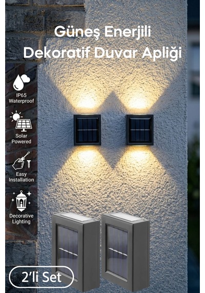 Technosmart Çift Yönlü Solar Duvar Apliği 2 Li Set Sarı