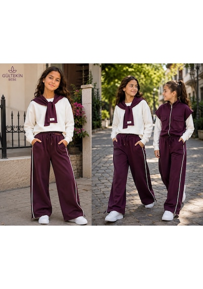 Son Öz Bebe Atkılı Kız Üçlü Eşofman Takımı 10-14 Yaş -so009735 - Bordo