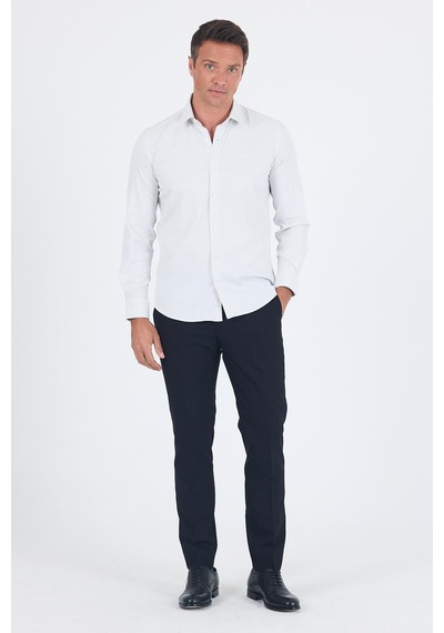 İmza Beyaz Uzun Kol Sert Yaka Cepsiz Easy To Iron Slim Fit Esnek Gömlek 1004250233 Beyaz