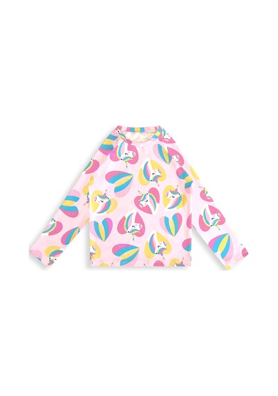 UV Korumalı Kız Çocuk Mayo T-shirt UVP+50 Faktör Koruma Uzun Kollu Unicorn