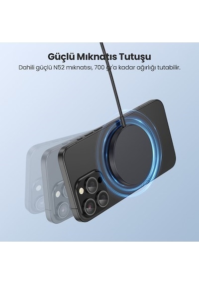 Gar281 Manyetik Kablosuz Şarj Cihazı - Apple Uyumlu iOS Ve Android Uyumlu - Yüksek Verimlilik - Siyah