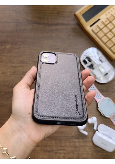 Apple iPhone 11 Uyumlu Premium Deri Dokulu Darbelere Karşı Dayanıklı Nazal Silikon Kılıf Siyah