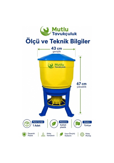 Tr Tavuk Güvercin Hindi Yemliği 40 Litre Kova Kapasiteli Plastik Kanatlı Hayvan Yemlik Kaz Güvercin İçin