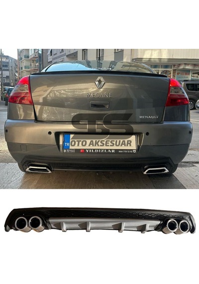 Renault Megane 2 Sedan Difüzör Arka Tampon Eki 4 Egzoz Çıkışlı Gri Lüx Tip