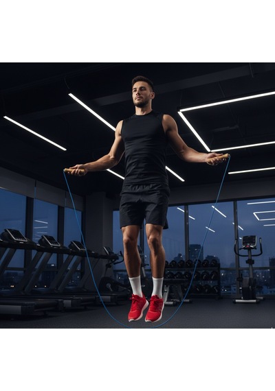 7 Metre Mavi Deri Ayarlanabilir Atlama İpi - Fitness - Crossfit- Rope - Sağlık - Egzersiz - Spor