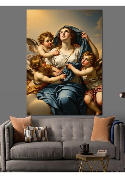 Ahşap Tablo Klasik Sanat Melekler Ve Meryem Ana