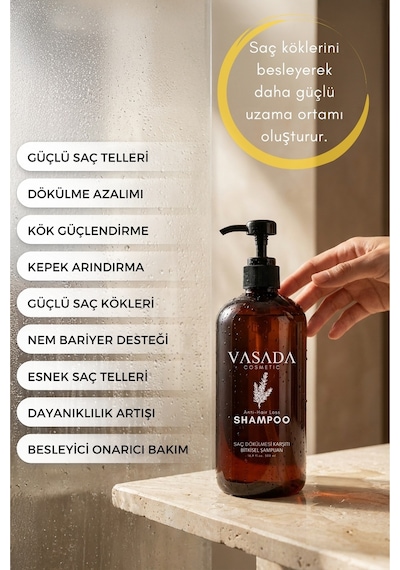 Vasada Biotin & Keratin İçerikli Saç Dökülmesi Karşıtı Sülfatsız Bitkisel Şampuan 500 ML