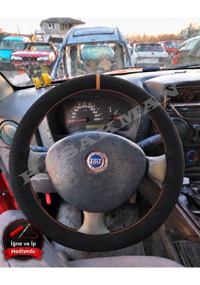 Fiat Strada Dikme Direksiyon Kılıfı Full Alcantara Süet Taba Yüzük Ve Taba Dikiş 2002-2012 Siyah