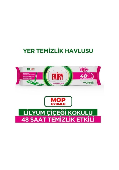 Çok Amaçlı Mop Uyumlu Yer Temizlik Havlusu 50 Yaprak Lilyum Çiçeği Beyaz Sirke & Karbonat 48 Saat Temizlik Etkili İz Bırakmayan Formül Açık Beyaz