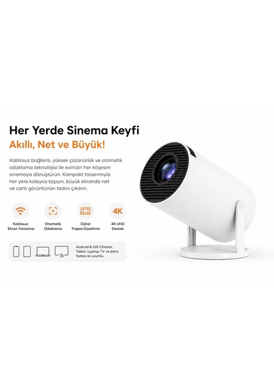 Nivego Kablosuz Projeksiyon Cihazı 130 İnç Destekli Android Uyumlu Mini Projektör Wifi Ekran Yansıtma Ev Sinema Cihazı