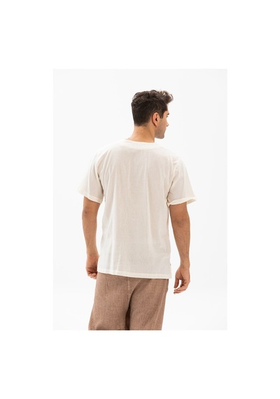 Kısa Kol Şile Bezi Bisiklet Yaka Etnik Erkek T-Shirt Krem Krm