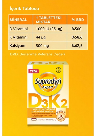 Supradyn Expert D3k2 Ve Kalsiyum 30 Tablet X 2 Adet