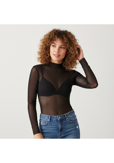 Bonbon Kadın Uzun Kol Dik Yaka Alttan Çıtçıtlı Transparan Tül Siyah Renk Body Bb2378 Siyah Bonbon Kadın Uzun Kol Dik Yaka Alttan Çıtçıtlı Transparan Tül Siyah Renk Body Bb2378 Siyah
