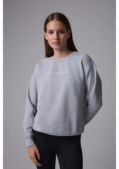Defys Kadın Baskılı Sweat Optik Gri Gri Melanj - 497148434 Gri Melanj