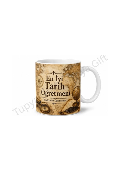Tarih Öğretmenine Hediye Sublimation Baskılı Kupa Bardak Öğretmenler Günü Beyaz