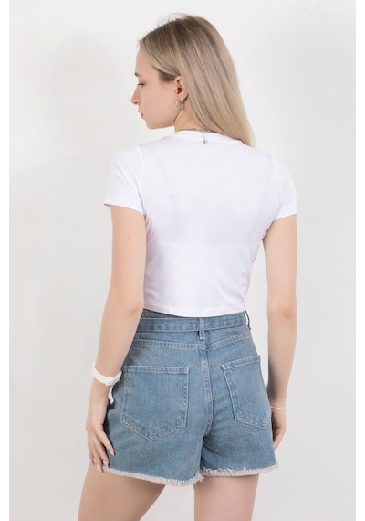 Giysa Kadın Bisiklet Yaka Pamuklu Basic T-shirt Beyaz Ms0000102 Beyaz