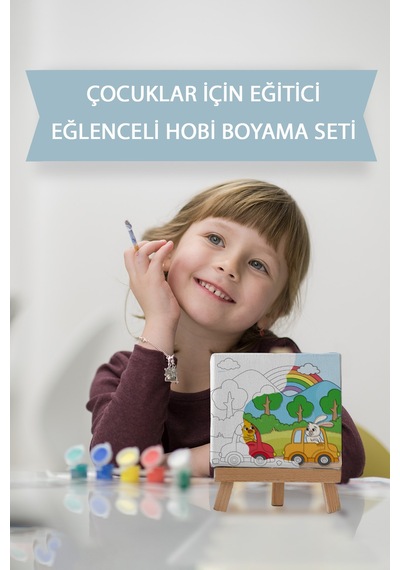 Sevimli Köpek Ve Tavşan Çocuk Eğitici Tuval Boyama Hobi Seti