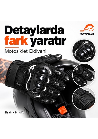 Motenar Motosiklet Eldiveni Siyah Bilek Ayarlı Bir Çift
