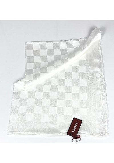 Kroren Krep Jakarlı Dama Desen Şal - 70 X 190 - 7379 Krem