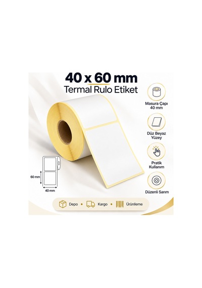 40x60 Mm Rulo Ribonsuz Termal Barkod Etiketi 40 Mm Masura 1000 Sarım