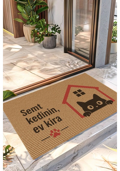 Decovetro Kapı Önü Halı Paspas Semt Kedinin Ev Kira Baskılı 40 X 60 Cm Çok Renkli