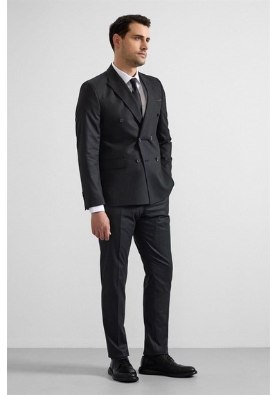 Süvari Siyah Slim Kruvaze Yaka 6 Drop Takım Elbise Tk1006900389-s09 Siyah