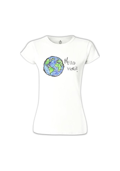 Hello World - Earth Beyaz Kadın Tshirt 001