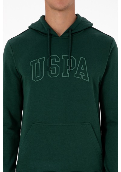 U.S. Polo Assn. Erkek Regular Fit Kapüşonlu Koyu Yeşil Basic Sweatshirt 50315663-VR079