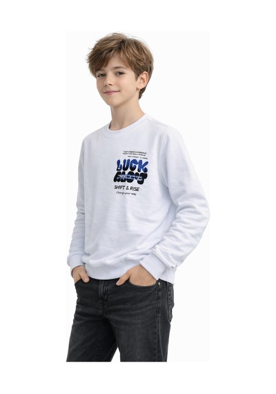 Baglan Erkek Çocuk Önü Arkası Baskılı Sweatshirt Bgl-st05237 Beyaz