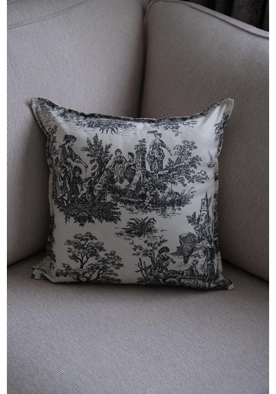 Siyah Kırlent Vintage Desenli 45x45 Dekoratif Yastık Kılıfı Siyah - 693923511 Siyah