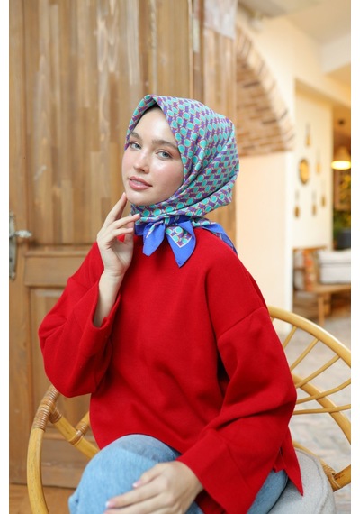 Silk Home Olinda Eşarp 48005-25 Menekşe, Parlak Turuncu, Biskay Yeşili