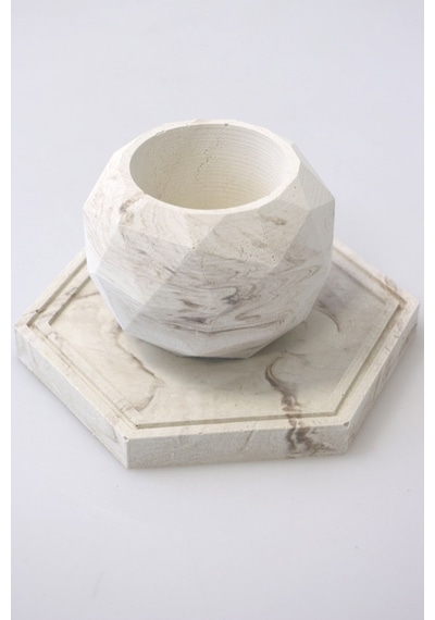 Yapay Çiçek Deposu Handmade Beton Saksı 2li Set 7 Cm Model-14 Taş Rengi