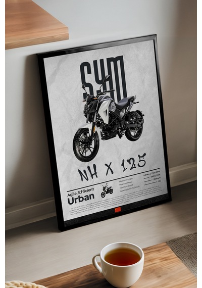 Syh Nh X 125 Siyah Ahşap Çerçeveli Poster, Dekoratif Motosiklet Duvar Tablosu