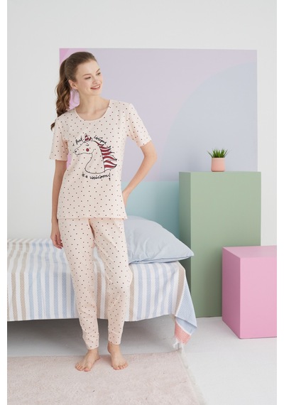 Siyah İnci Pamuklu Örme Pijama Takım 24117046 Çok Renkli