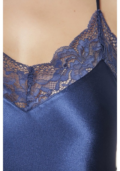 Pierre Cardin Saten Dantelli Gecelik 870 Lacivert Çok Renkli