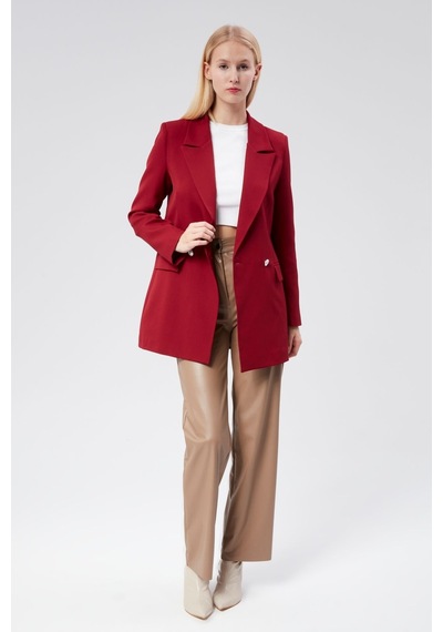 Bordo Oversize Dokuma Blazer Ceket Siyah