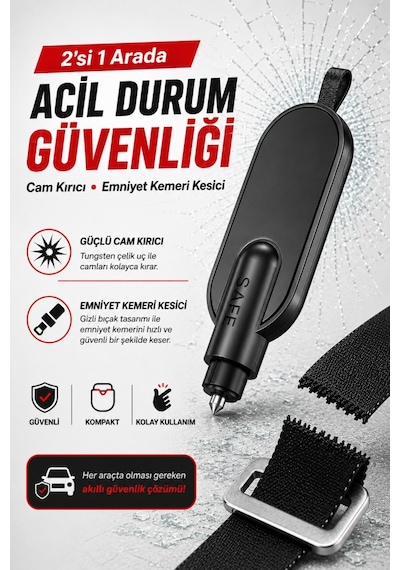 Polham 2in1 Anahtarlıklı Araç İçi Acil Durum Cam Kırıcı Ve Emniyet Kemeri Kesici Kompakt Oto Güvenlik Aparatı