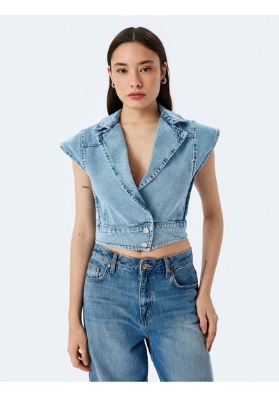 Koton Kolsuz Kruvaze Yaka Crop Denim Düğmeli Yelek Açık İndigo 5sal20001md Açık İndigo Koton Kolsuz Kruvaze Yaka Crop Denim Düğmeli Yelek Açık İndigo 5sal20001md Açık İndigo
