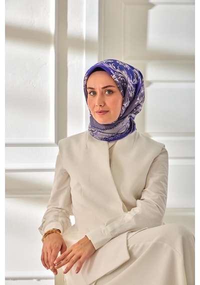 Silk Home Twill İpek Eşarp 11482-20 Morcivert, Lila, Koyu Mor, Krem