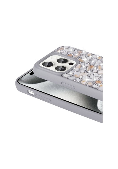 Apple Uyumlu iPhone 15 Pro Max Kılıf Parlak Taşlı Tasarım Zore Linea Diamond Kapak Light Green