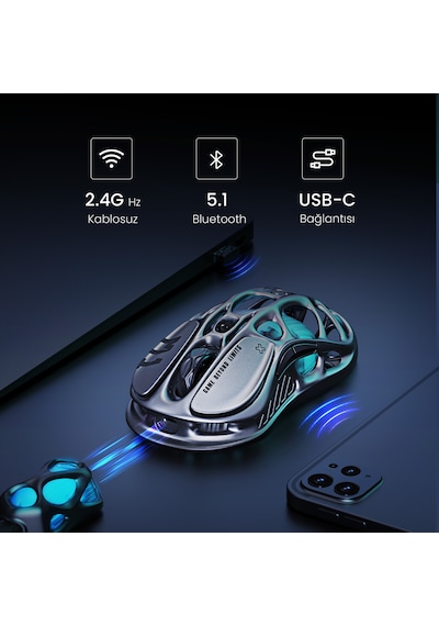 Gravastar Mercury K1 Pro Mekanik Gaming Klavye Ve M1 Pro Kablosuz Optik Mouse Seti, Interstellar Sil Optik