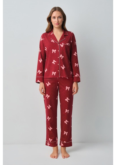 Suwen Teddy Ribbon Gömlek Yaka Pijama Takımı Wsh10510135978 Kırmızı Kalpli Suwen Teddy Ribbon Gömlek Yaka Pijama Takımı Wsh10510135978 Kırmızı Kalpli
