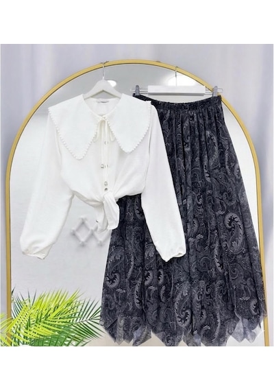Lovie Moda Kadın Şifon Etekli Takım Kahverengi