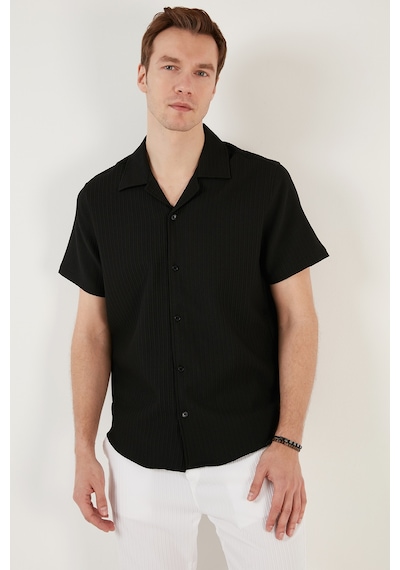 Buratti Apaş Yaka Kısa Kollu Regular Fit Erkek Gömlek Cf24S117842 Siyah