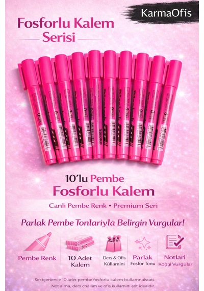Fosforlu Kalem Seti 10'lu Pembe Highlighter Pembe