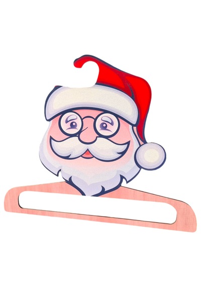 Dijital Baskılı Ahşap Elbise Askısı Noel Babalı Kırmızı