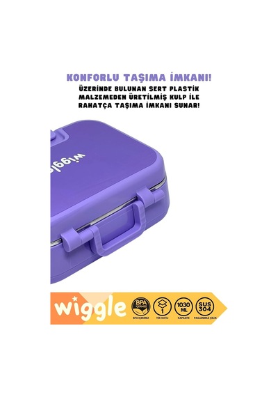 Wiggle Bento 1030ml Lunchbox Tek Katlı 2 Bölmeli Paslanmaz Çelik Sefer Tası Yemek Kutusu Mor