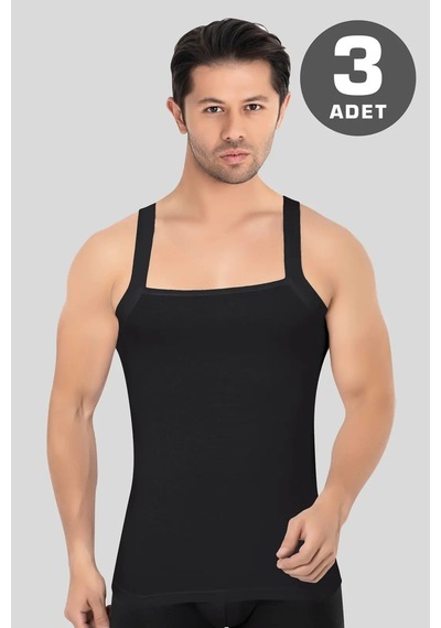 Terrien Özel Üretim Erkek Geniş Biyeli Atlet Siyah 3'lü Paket Ev Giysisi Gündüz Kıyafeti Çamaşır
