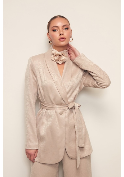 Sateen Kuşaklı Uzun Ceket - Bej