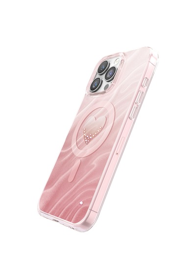 İphone 16 Pro Max Kılıf M-safe Uyumlu Orjinal Swarovski Taşlı Zore Paris Rovix Sert Pc Kapak Pembe